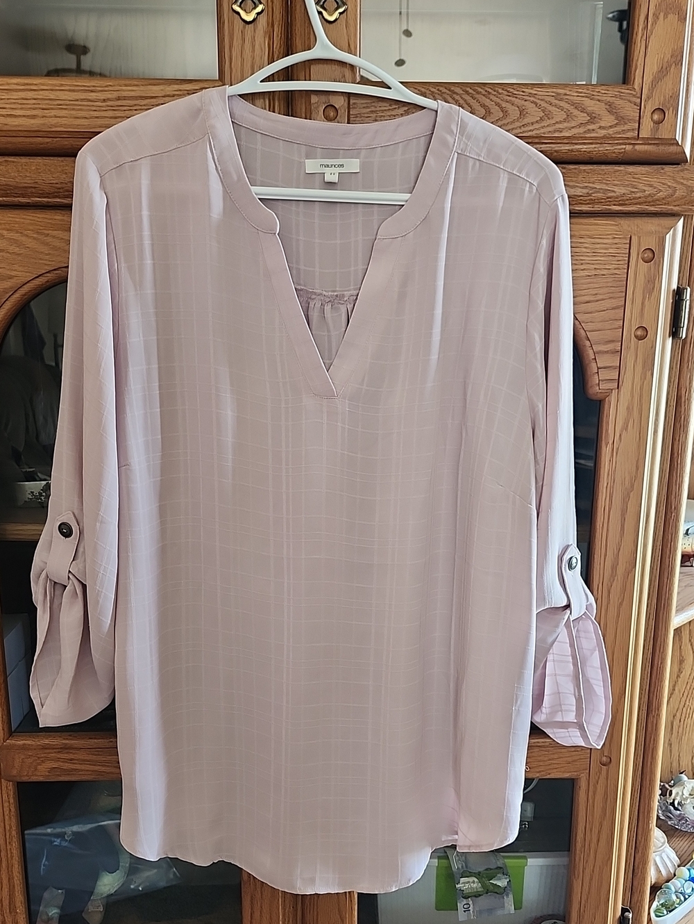 Maurices Pale Mauve Windowpane Roll-Tab Tunic